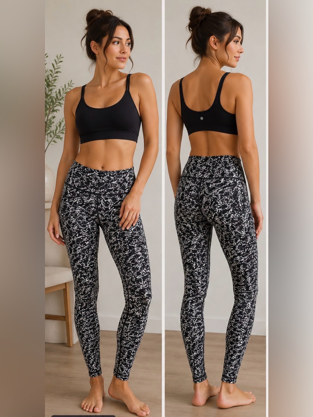 Lululemon Wunder Under Leggings Black White Abstract Print Size 6